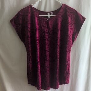 NY Collection Deep Red Floral Blouse